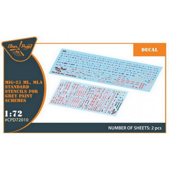 Clear Prop D72010 1/72 Mikoyan-Gurevich MiG-23ML/MLA Grey Schemes Standard Stencils Decal for Clear Prop
