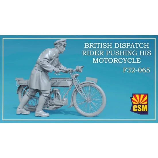 Copper State F32-065 1/32 British Dispatch Rider pushing his motorcycle