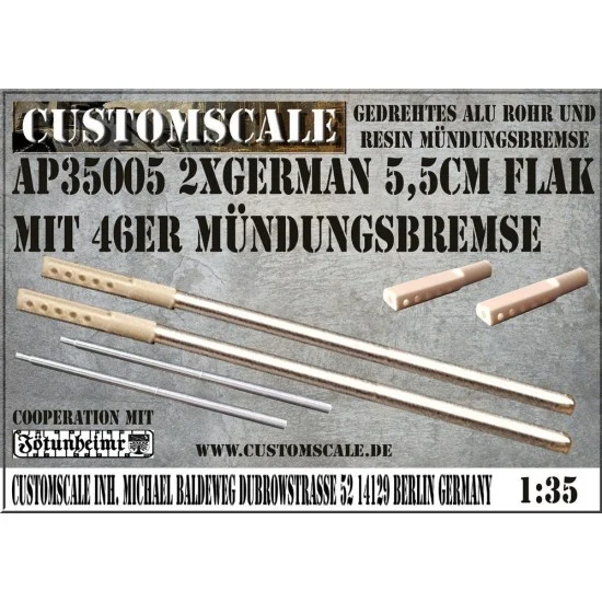 Custom Scales AP35005 1/35 2x German 5,5cm Flak Rohre mit 46er Mundungsbremse - Military Vehicles & Tanks