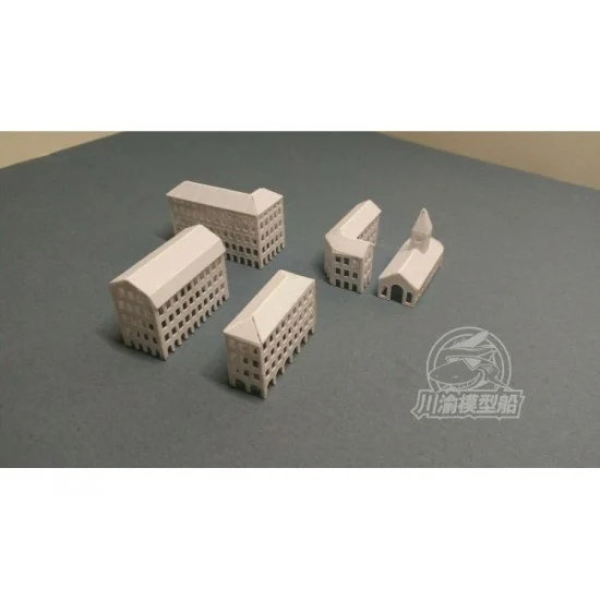 Chuan Yu 804 1/700 European Port Factories Set (10pcs) - Scenics & Diorama