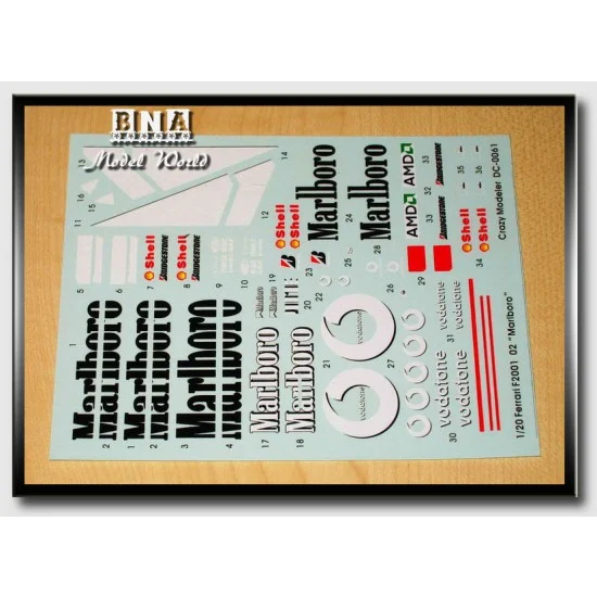 Crazy Modeler DC0061 Decals for 1/20 Ferrari F2001 02 - Model Cars