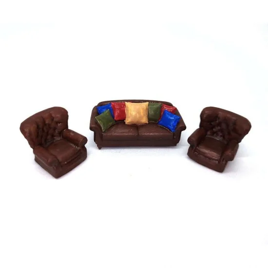Drums and Crates 1351 1/72 Three Piece Type 1 Classic Leather 3-seater Couch & 2 Wing Chairs