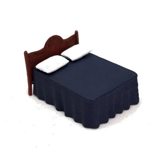 Drums and Crates 1429 1/72 Miniature Furniture Wooden Double Bed, Bedhead, Pillow - Scenics & Diorama