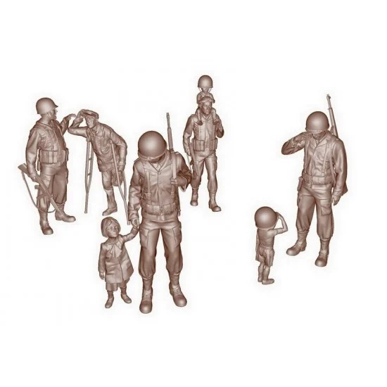 Drums and Crates 3547 1/35 WWII US Soldiers Fraternizing with Civilians (8 figures) - Model Figures