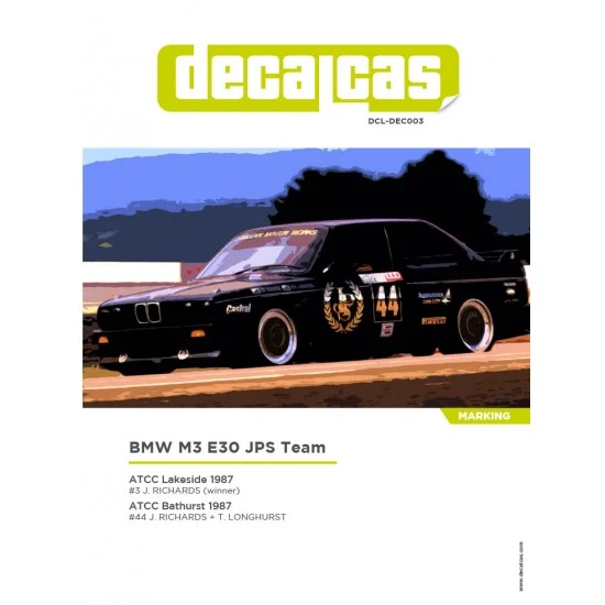 Decalcas DEC003 1/24 BMW M3 E30 Team JPS sponsored by John Player & Sons 1987 Decal for Beemax/Aoshima/Fujimi/Nunu - Model Cars