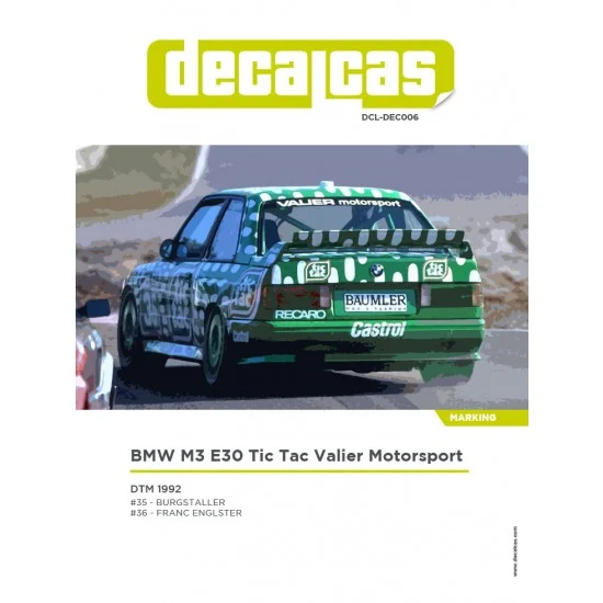 Decalcas DEC006 1/24 BMW M3 E30 Team Valier Motorsport sponsored by Tic Tac 1992 Decal for Beemax/Aoshima/Nunu - Model Cars