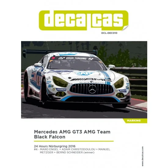 Decalcas DEC010 1/24 Mercedes AMG GT3 Team Black Falcon sponsored by AMG 2016 Decal for Tamiya #24345 #24350 - Model Cars