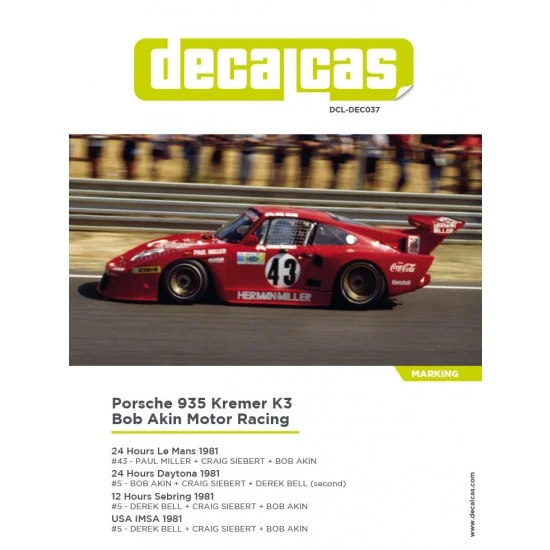 Decalcas DEC037 1/24 Porsche Kremer 935 K3 Team Bob Akin Motor Racing sponsored by Coca Cola Decal for Nunu - Model Cars