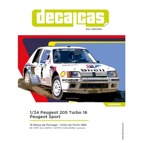 Decalcas DEC054 1/24 Peugeot 205 Turbo 16 Team Peugeot Sport sponsored by Shell - 1985 Decal for Tamiya kits