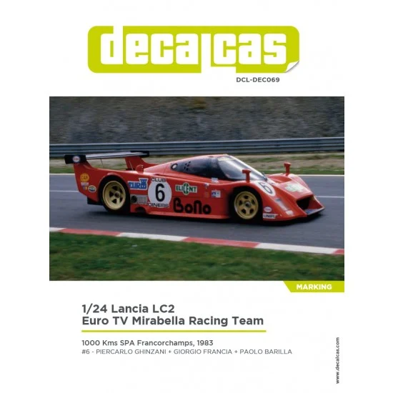Decalcas DEC069 1/24 Lancia LC2 Team Euro TV Mirabella Racing sponsored by Elicent Euro Bono - 1983