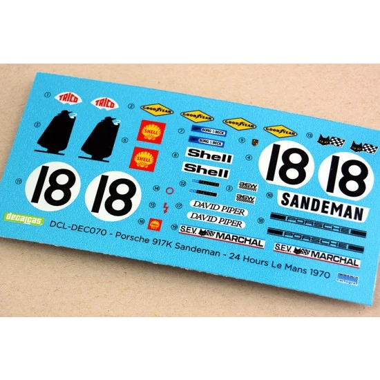 Decalcas DEC070 1/24 Porsche 917K Team AAW Racing Sandeman 24h Le Mans 1970 Marking Decal for Fujimi - Model Cars