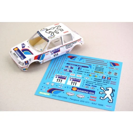 Decalcas DEC086 1/24 Peugeot 205 GTI Group A Talbot Sport Dealer Gemini Oil Lombard RAC Rally 1988 - Model Cars