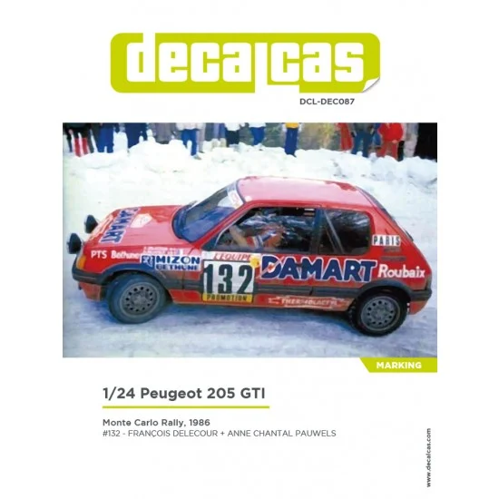 Decalcas DEC087 1/24 Peugeot 205 GTI Group A Damart Termolactil Monte Carlo Rally Automobile Marking - Model Cars