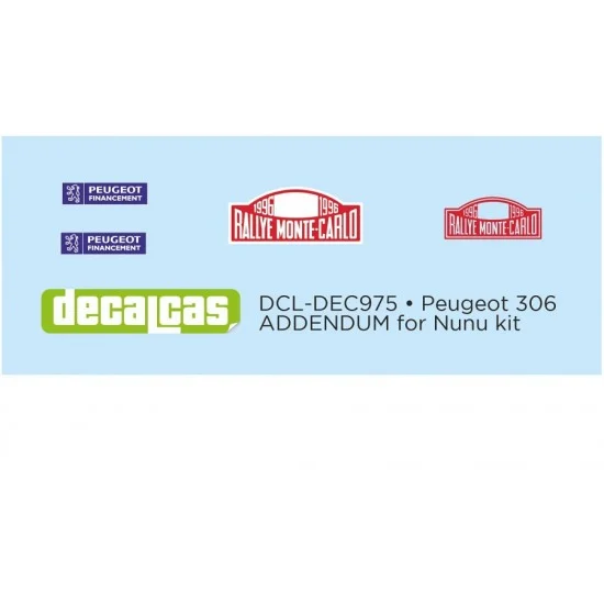 Decalcas DEC975 1/24 Peugeot 306 Maxi - Monte Carlo Rally - Rallye Automobile de Monte-Carlo 1996