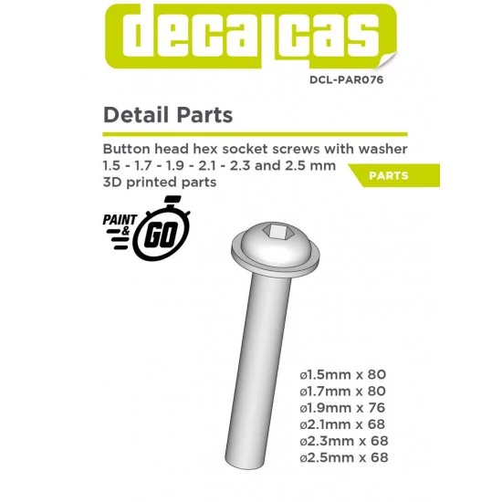 Decalcas PAR076 Fasteners - Button Head Hex Socket Screws with Washer (3D printed parts)