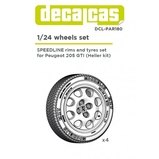 Decalcas PAR180 1/24 Peugeot 205 GTI Speedline 15in Rims and Michelin MXV Tyres for Heller kits - Model Cars