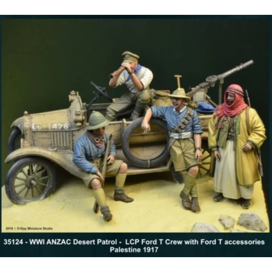 D-Day Miniature 35124 1/35 WWI Anzac Desert Patrol - LCP Ford T Crew (4 figures) w/Accessories Palestine 1917