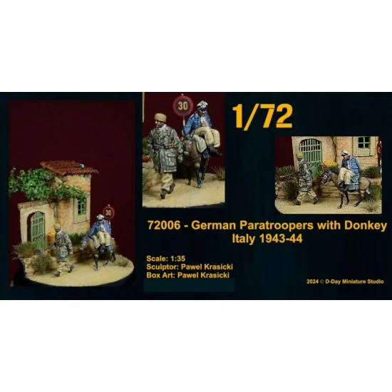 D-Day Miniature 72006 1/72 German Paratroopers with Donkey, Italy 1943-44 (2 figures and 1 animal)