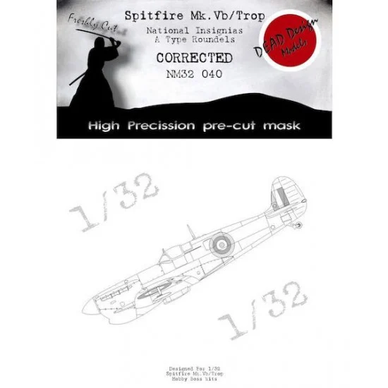 DEAD Design NM32040 1/32 Supermarine Spitfire Mk.V National Insignias A Type Masking for HobbyBoss kits - Model Planes