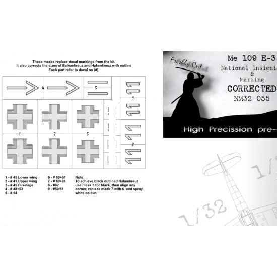 DEAD Design NM32055 1/32 Messerschmitt Bf 109E National Insignias Masking for Dragon kits - Model Planes