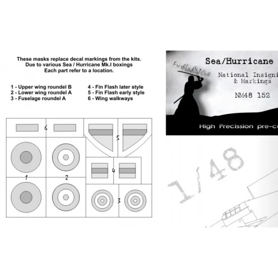DEAD Design NM48152 1/48 Hawker Hurricane Mk.I National Insignias Masking for Airfix kits - Model Planes