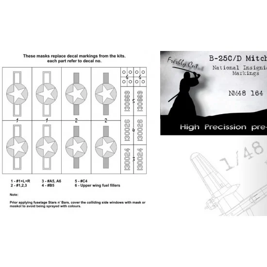 DEAD Design NM48164 1/48 B-25C/D Mitchell National Insignias Masking for Accurate Miniatures/Academy