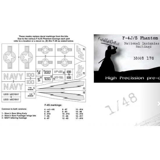 DEAD Design NM48176 1/48 McDonnell Douglas F-4J/S Phantom II National Insignias Masking for Zoukei-Mura