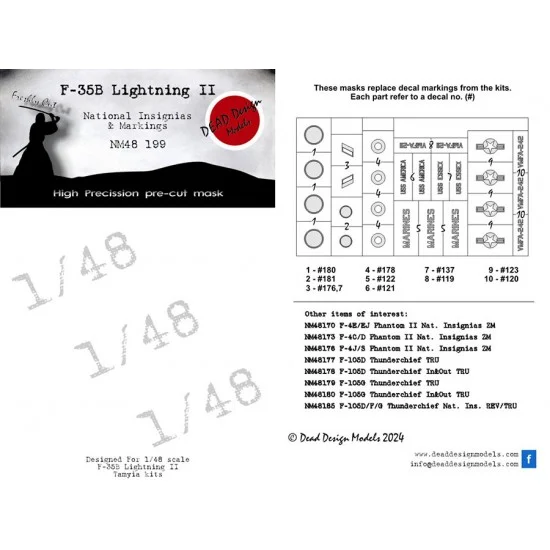 DEAD Design NM48199 1/48 Lockheed Martin F-35B Lightning II National Insignias Masks for Tamiya kits