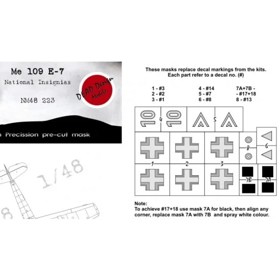 DEAD Design NM48223 1/48 Messerschmitt Bf 109 E-7 Markings Masking for Wingnut Wings kits