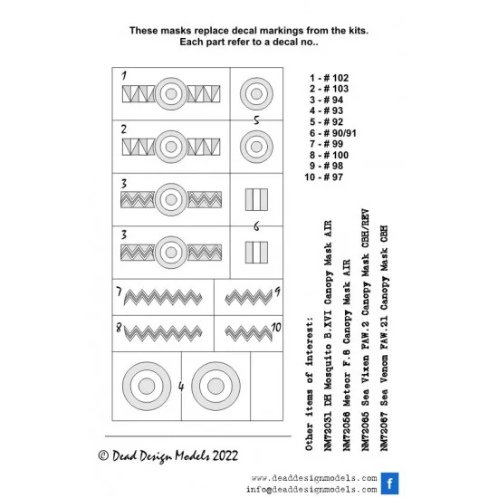 DEAD Design NM72057 1/72 Gloster Meteor F.8 National Insignias Masking for Airfix kits - Model Planes