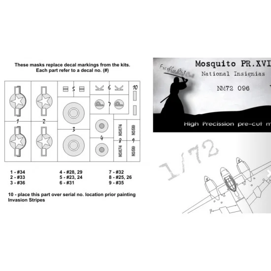 DEAD Design NM72096 1/72 de Havilland Mosquito B.XVI National Insignias Masking for Airfix kits - Model Planes