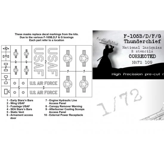 DEAD Design NM72109 1/72 Republic F-105 Thunderchief National Insignias Masking for Hasegawa/MONOGRAM