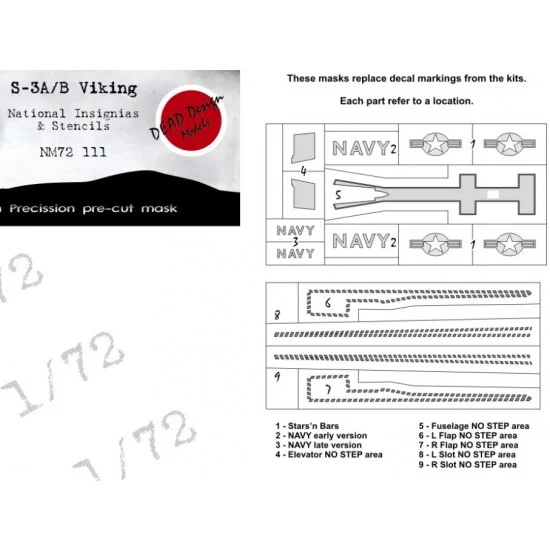 DEAD Design NM72111 1/72 Lockheed S-3A Viking National Insignias Masking for Hasegawa/Revell kits