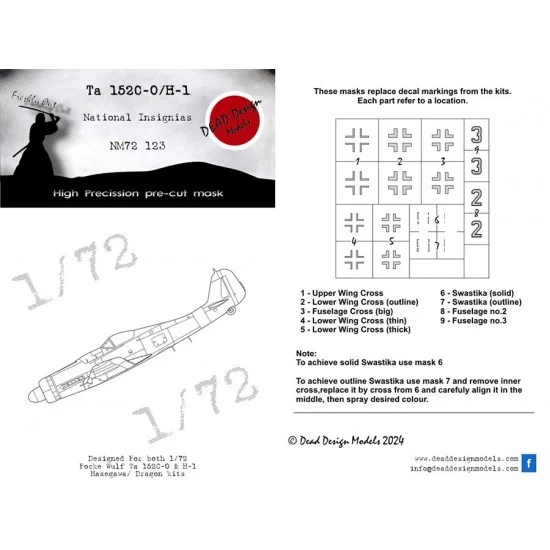 DEAD Design NM72123 1/72 Focke-Wulf Ta 152H National Insignias Masking for Aoshima kits