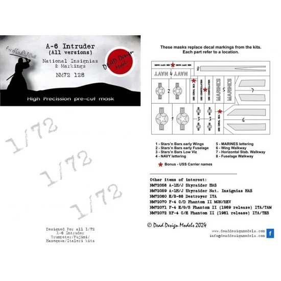 DEAD Design NM72128 1/72 Grumman A-6 Intruder National Insignias Masks for Fujimi/Trumpeter kits