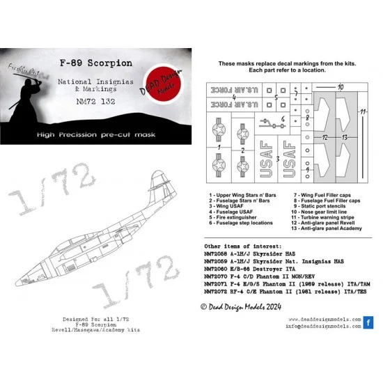 DEAD Design NM72132 1/72 Northrop F-89D/J/H Scorpion Interceptor Mask for Academy/HobbyBoss kits