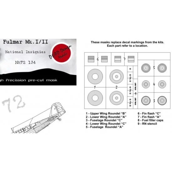 DEAD Design NM72134 1/72 Northrop F-89D/J/H Scorpion Interceptor National Insignias Mask for Academy kits
