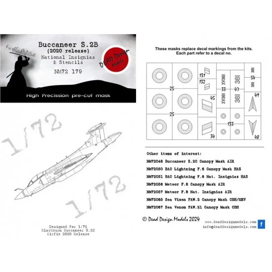 DEAD Design NM72179 1/72 Blackburn Buccaneer S.2B National Insignias Masking for Airfix kits - Model Planes