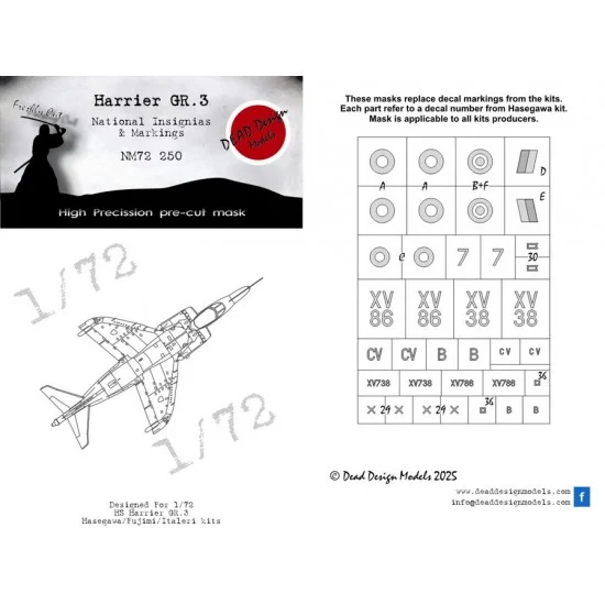 DEAD Design NM72250 1/72 Hawker Siddeley Harrier GR.3 National Insignias Masks for Fujimi kits - Model Planes