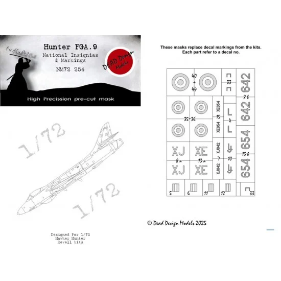 DEAD Design NM72254 1/72 Hawker Hunter FGA.9 National Insignias Masks for Revell kits - Model Planes