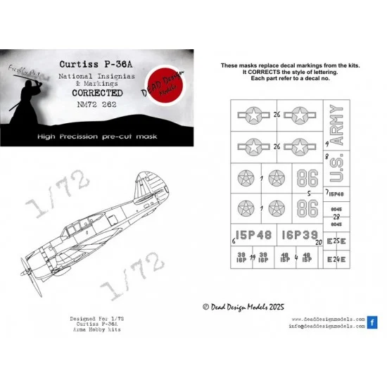 DEAD Design NM72262 1/72 Curtiss P-36A National Insignias Mask for Arma Hobby kits