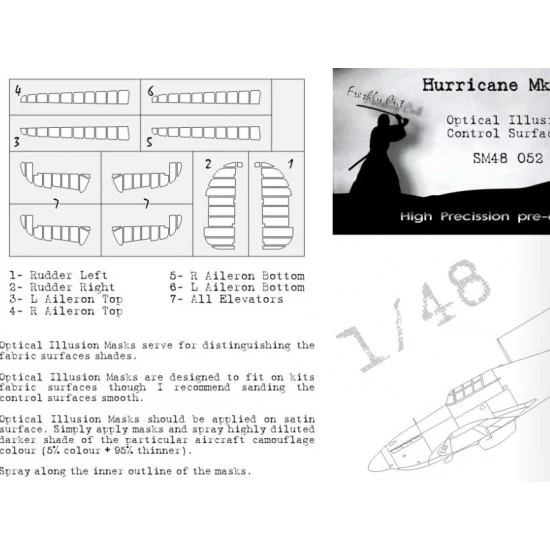DEAD Design SM48052 1/48 Hawker Hurricane Mk.II c Control Surfaces Masking for Arma Hobby kits - Model Planes