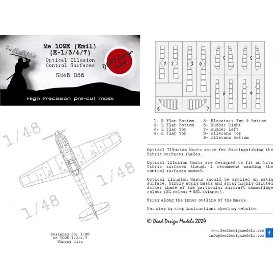 DEAD Design SM48056 1/48 Messerschmitt Bf 109 E Masking for Wingsy kits - Model Planes