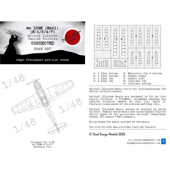 DEAD Design SM48057 1/48 Messerschmitt Bf 109 E Masking for Hasegawa kits - Model Planes