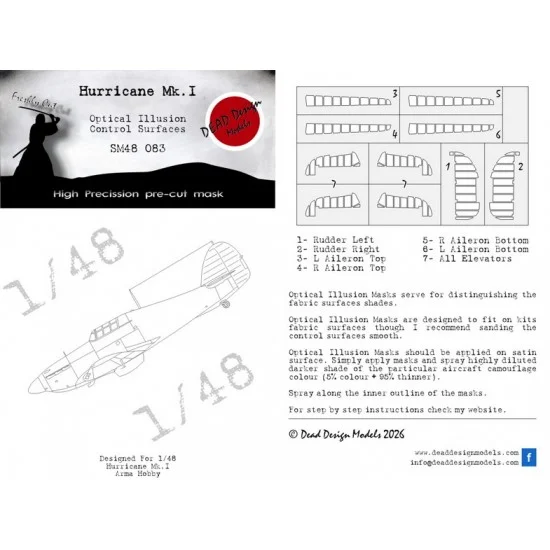 DEAD Design SM48083 1/48 Hurricane Mk.I Control Surfaces Masks for Arma Hobby kits - Model Planes