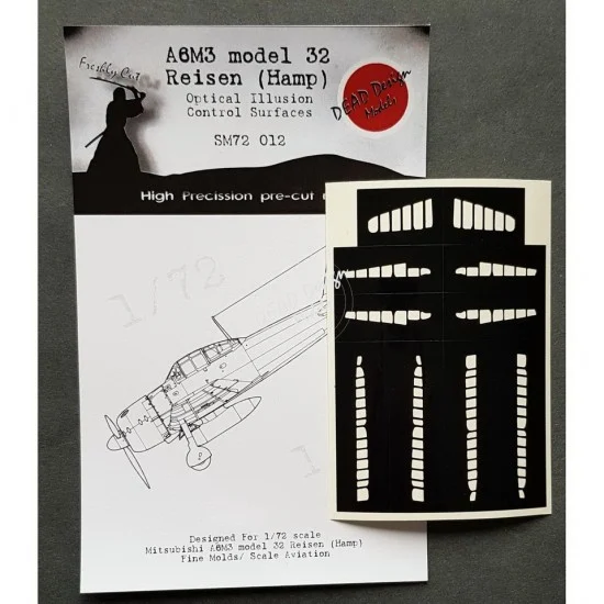 DEAD Design SM72012 1/72 Mitsubishi A6M3 m.32 Reisen Control Surfaces Masking for Fine Molds - Model Planes