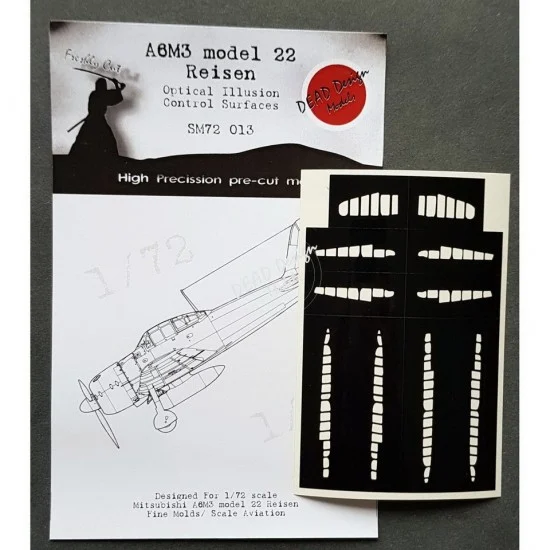 DEAD Design SM72013 1/72 Mitsubishi A6M3 m.22 Reisen Control Surfaces Masking for Fine Molds - Model Planes