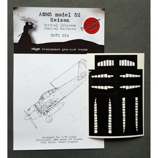 DEAD Design SM72014 1/72 Mitsubishi A6M5 m.52 Reisen Control Surfaces Masking for Fine Molds - Model Planes