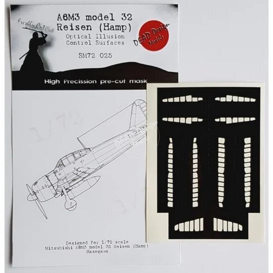 DEAD Design SM72025 1/72 Mitsubishi A6M3 m.32 Reisen Control Surfaces Masking for Hasegawa - Model Planes