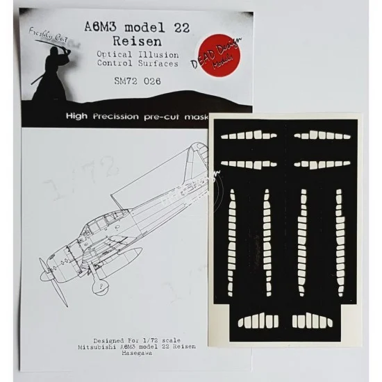 DEAD Design SM72026 1/72 Mitsubishi A6M3 m.22 Reisen Control Surfaces Masking for Hasegawa - Model Planes